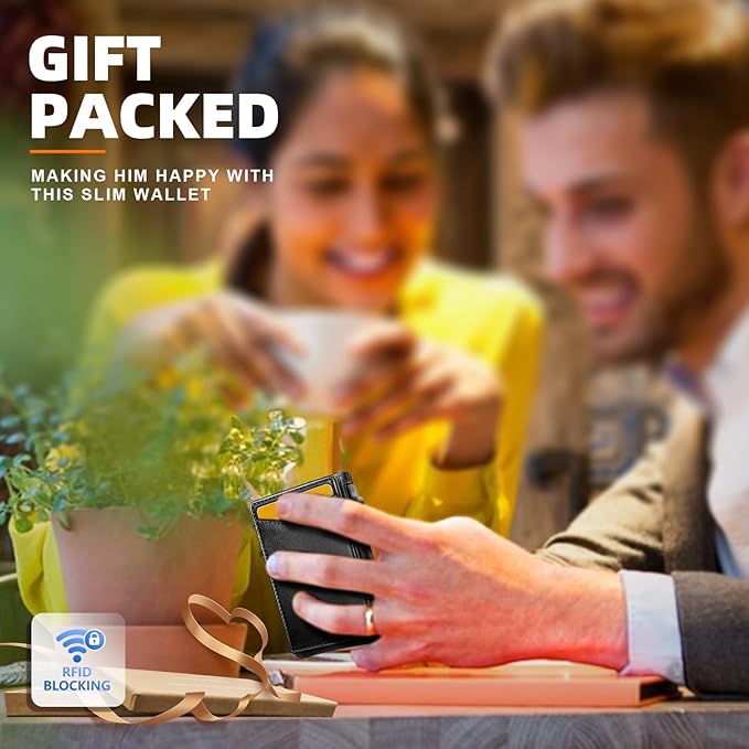 BULLIANT Men Wallet,Money Clip Wallet Slim For Gift Men 9Cards-Metal Credit Card Case in Magnetic Leather Flip