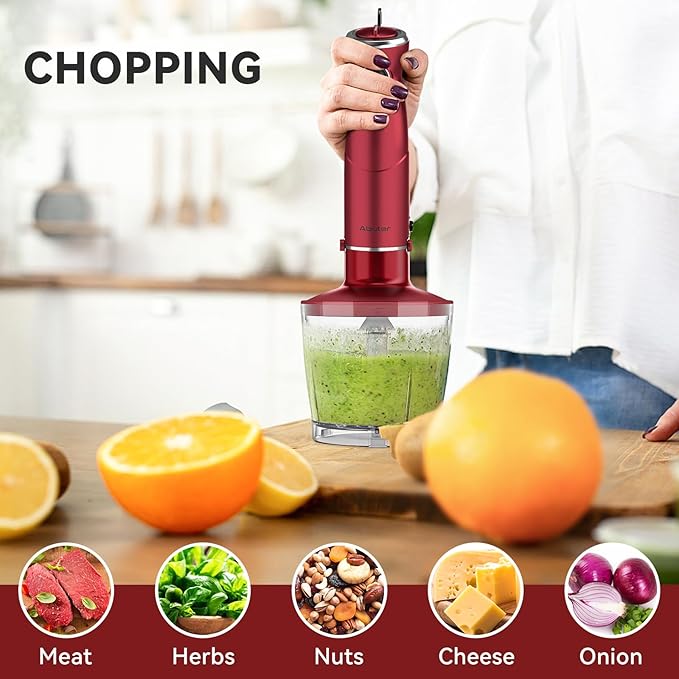 Immersion Blender 5 in 1 Hand Blender, Abuler 1000W Hand Mixer Stick,12 Speed Handheld Blender 304 Stainless Steel with 600ml Mixing Beaker, 500ml Chopper, Whisk and Milk Frother for Soup, Baby Food