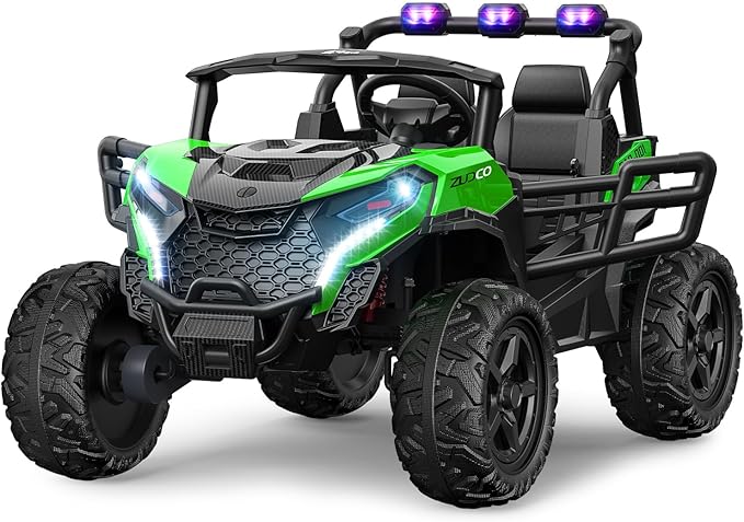 24V 2 Seater Ride on Car Truck, 4x200W, EVA Tires, Remote Control, 4WD/2WD, Rainbow Lights, Shock Absorbers, Bluetooth, Ride On UTV Toy for Kids Ages 3-8, Green