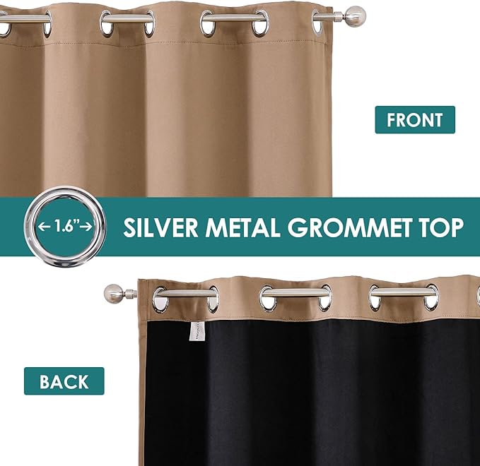 ChrisDowa 100% Blackout Curtains 63 inch Long for Bedroom with Black Liner, 2 Thick Layers Total Blackout Thermal Insulated Grommet Window Curtains 2 Panels Set (Cappuccino, 38 x 63 Inch)