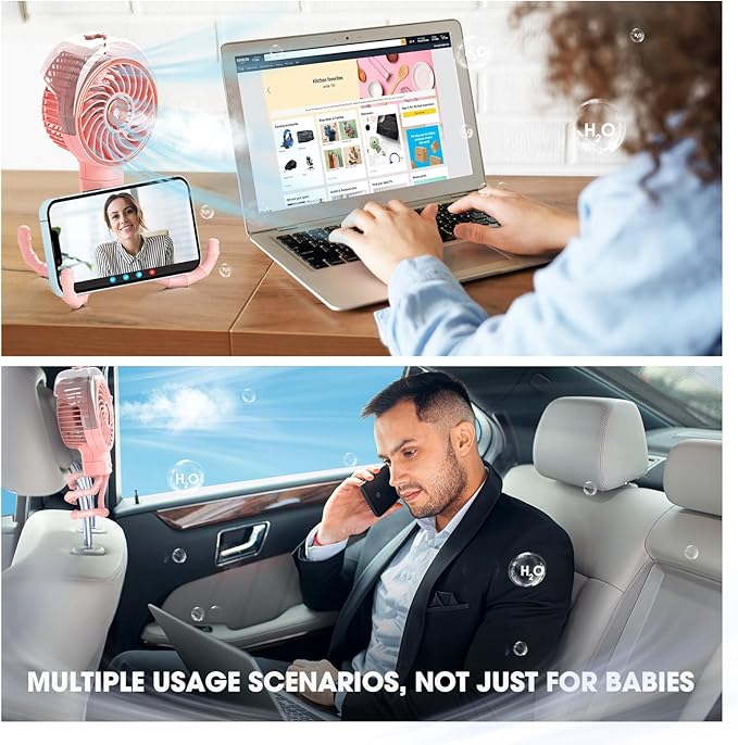 Ausic Stroller Fan with Mist, 100ml Misting Portable Fan for Stroller, Baby Fans with Detachable Tripod, Baby Essentials, Clip on Fans for Crib, Treadmill, Car Seat, Outdoor