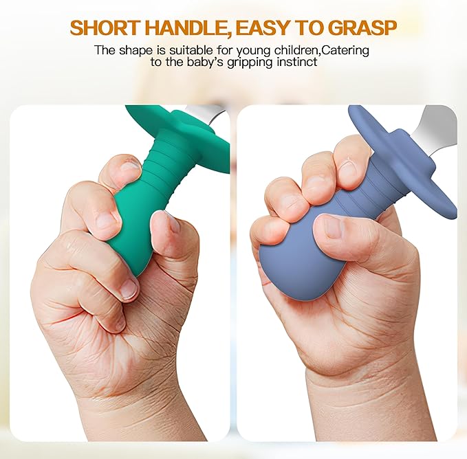 4Pcs Toddler Forks Baby Forks Set - Self-Feeding Utensils with Soft-Silicone Handles, 18/8 Stainless Steel, Anti-Choke & BPA-Free Cutlery Set