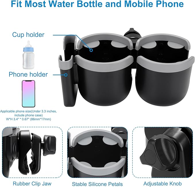 Accmor Stroller Cup Holder with Phone Holder, Bike Cup Holder, Universal Cup Holder for Uppababy Nuna Doona Strollers, 2-in-1 Cup Phone Holder for Stroller, Bike, Wheelchair, Walker, Scooter