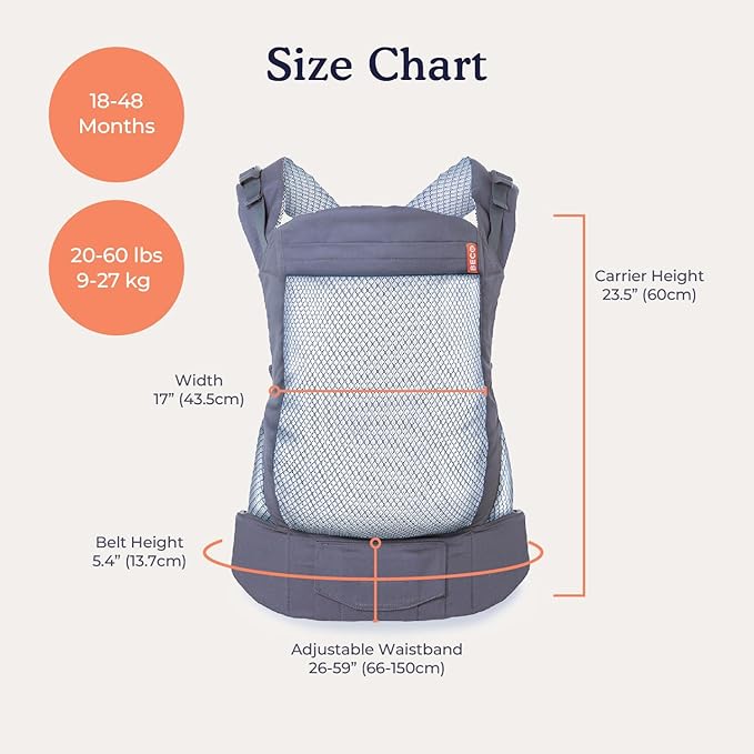 Beco Toddler Carrier - Breathable 3D Mesh Front-Carry & Backpack Style Carrier with Tall Supportive Back and Ergonomic Extra-Wide Seat for Children from 18months (20-60 lbs) - Cool Brick Heart