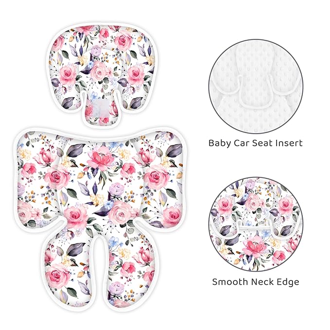 Infant Car Seat Insert, 2-in-1 Reversible Baby Carseat Head Support for Newborn, Soft Carseat Insert Cushion for Baby Girls, Adjustable Baby Headrest for Strollers