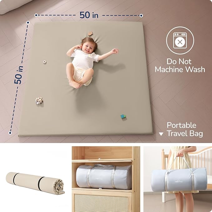Baby Play Mat for Floor,1.3'' Thick Memory Foam Play Mat,50''x50'' Tummy Time Mat with PU Leather,Cushioned & Waterproof Playpen Mats,Non Slip Crawling Padded for Toddlers,Infants,Kids