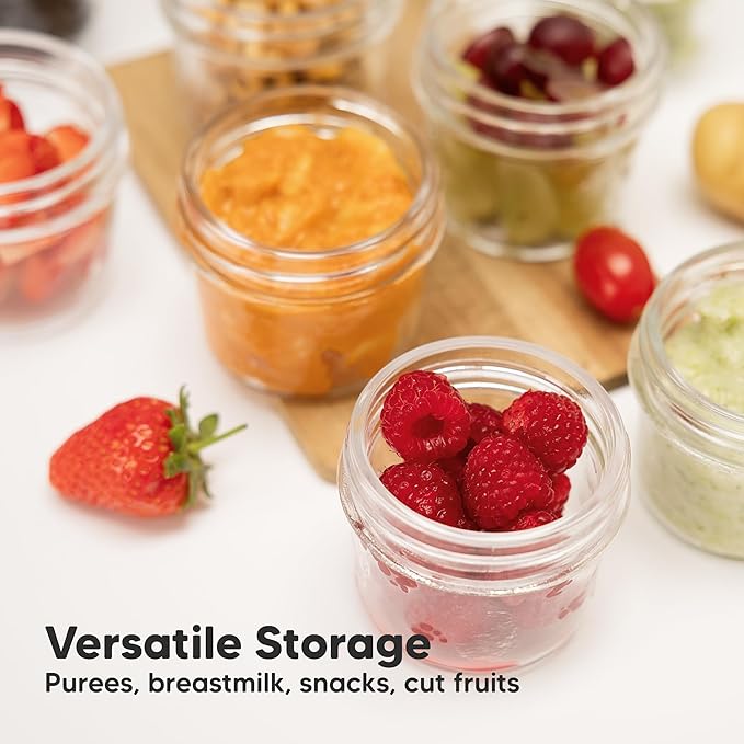 KeaBabies 12pk 4oz Glass Baby Food Containers with Lids - Leak-Proof, Microwavable Small Glass Jars, Baby Purees & Toddler Snack Storage Containers, BPA-Free, Dishwasher & Freezer Safe (Kea)