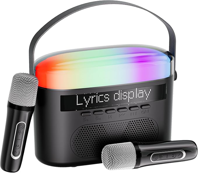 Karaoke Machine,Karaoke Machine with Lyrics Display,Portable Bluetooth 5.3 Karaoke Speaker with Upgraded Dual Speakers for Kids and Adults,with White Noise and Night Light Function (Black)