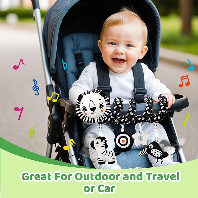 Black and White High Contrast Baby Toys - Sensory Infant Hanging Carseat & Stroller Toy for Newborns 0-6,6-12Months Perfect Easter Birthday & Baby Shower for Babies Boys Girls