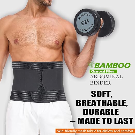 Abdominal Binder for Men and Women – Post Surgery & Postpartum Recovery Hernia Support Belt Waist Trainer for Men Adjustable Compression Wrap (Black,L)