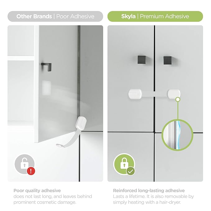 Baby Proofing Child Safety Locks (16 Pack) by Skyla Homes - The Safest, Quickest and Easiest 3M Adhesive Cabinet Latches, No Screws & Magnets, Multi-Purpose for Furniture, Kitchen, Ovens, Toilet Seats