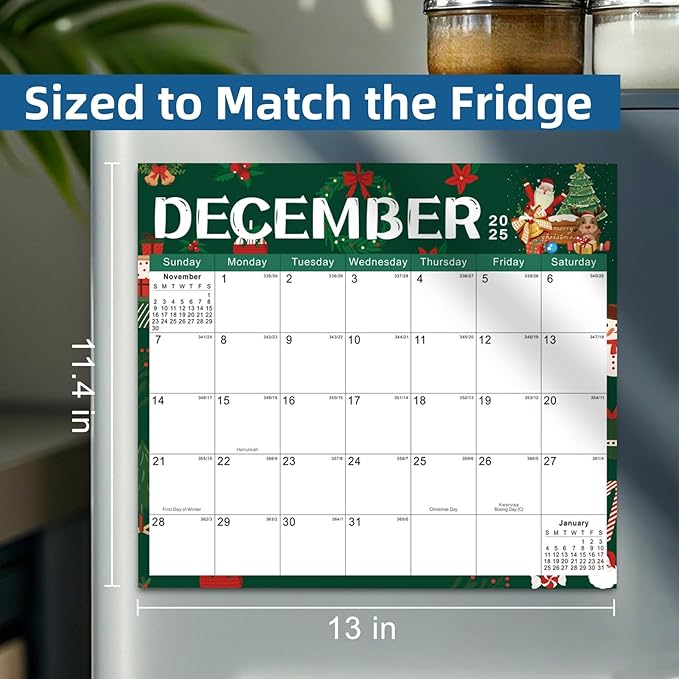 2025-2026 Magnetic Fridge Calendar 18 Monthly Magnetic Calendar for Refrigerator 2025-2026 Wall Calendar Planner Runs from July 2025 Until December 2026 Easy Organizing Markers Tearable (Festive)