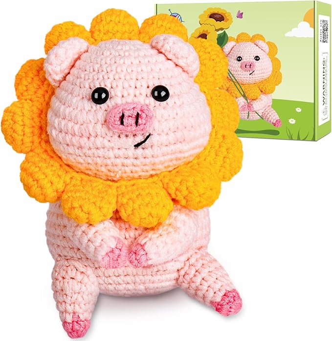 Crochet Kit for Beginners, Crochet Kit w Step-by-Step Video Tutorials, Crochet Starter Kit Learn to Crochet Kits for Adults Kids Beginners, Crochet Kit Pig (40%+ Yarn Content)