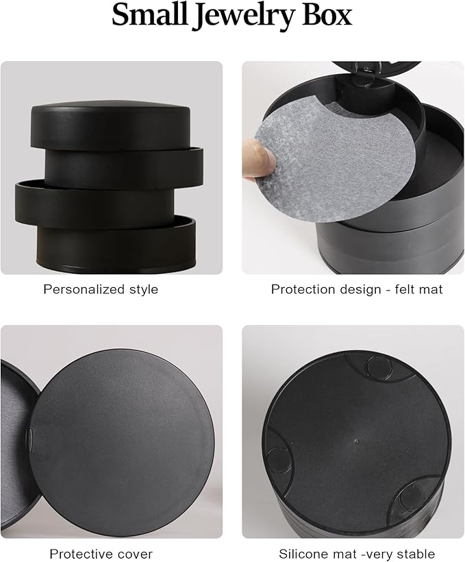 CONBOLA Jewelry Organizer, Small Jewelry Storage Box Earring Holder for Women, 5-Layer Rotating Travel Jewelry Tray Case with Lid for Bracelets Rings Bracelets(Black)