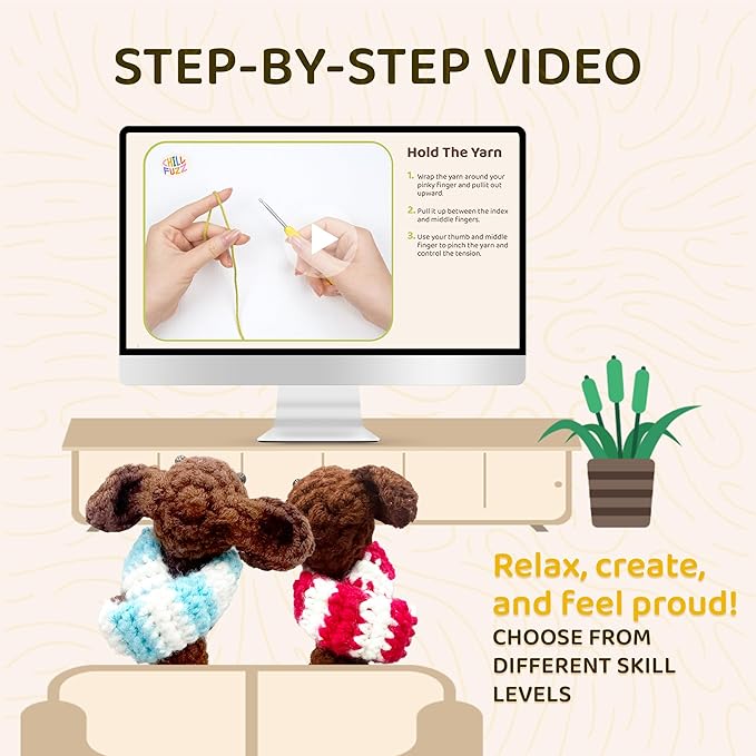 ChillFuzz Animal Crochet Kit Beginner Crochet Kit for Adults and Kids with Yarn Hook and Instructions Perfect Handmade Gift for Pet Lovers Dachshund