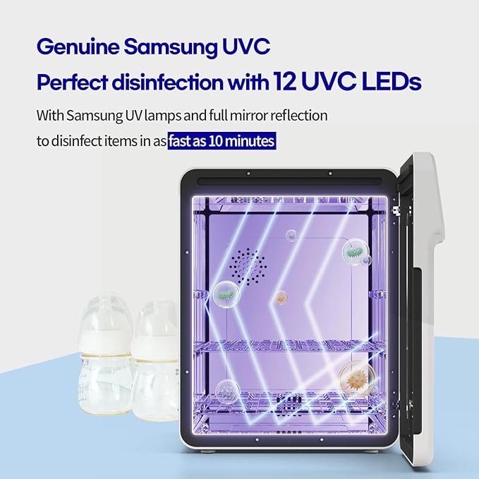 HubiBaby 4-in-1 UVC Cleaner and Dryer for Baby Bottles XL Large Inner Capacity Multifunctional Smart Control with Bluetooth APP