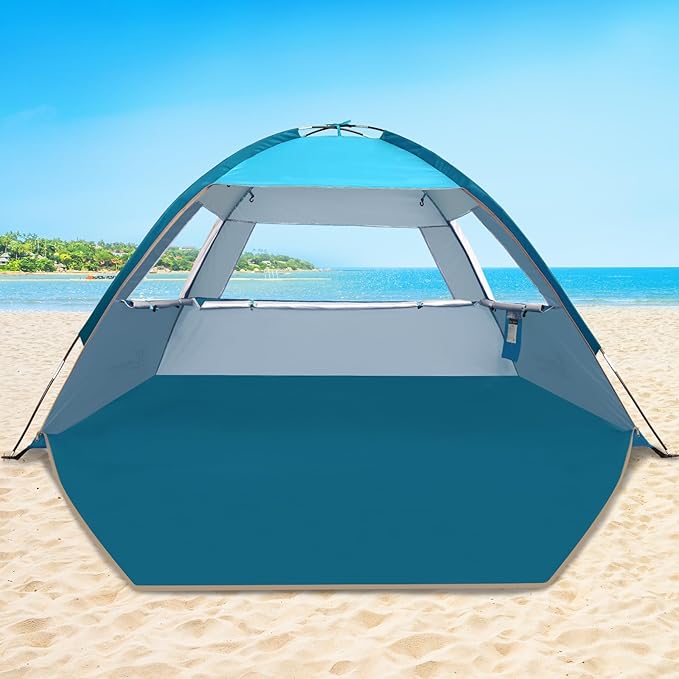 COMMOUDS Beach Tent Sun Shade for 3/4-5/6-7/8-10 Person, UPF 50+ Beach Sun Shelter Canopy Tent, Lightweight, Easy Set Up and Carry