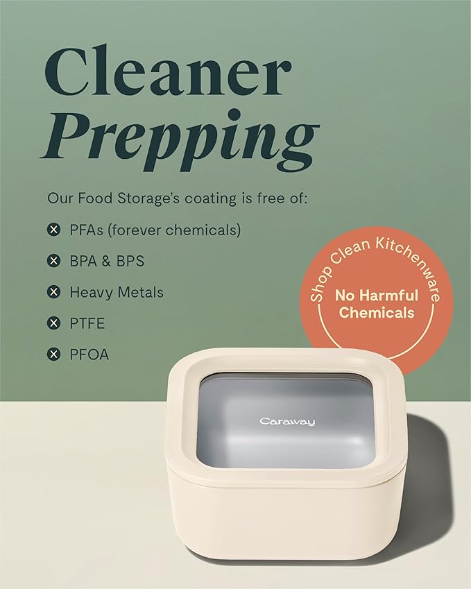 Caraway Glass Food Storage - 4.4 Cup Glass Container - Ceramic Coated Food Container - Non Toxic, Non Stick Lunch Box Container with Glass Lids - Dishwasher, Oven, & Microwave Safe - Perracotta