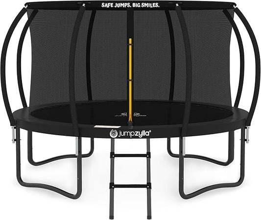 JUMPZYLLA Trampoline Outdoor 8FT 10FT 12FT 14FT 15FT 16FT with Enclosure and Ladder, ASTM Approved Recreational Trampoline for Kids and Adults, Anti-Rust Coated Frame