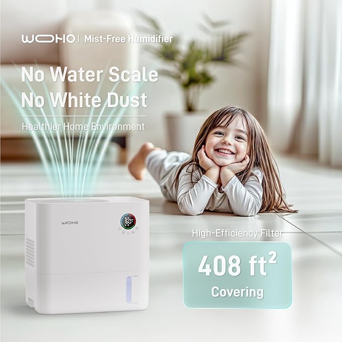 Evaporative Humidifier for Bedroom, 5L Quiet No Mist Humidifier With Aroma Diffuser, 14H Timer, Top-Fill, 5 Speed, No White Dust, Easy to Clean, for Baby, Nursery, Home & Office