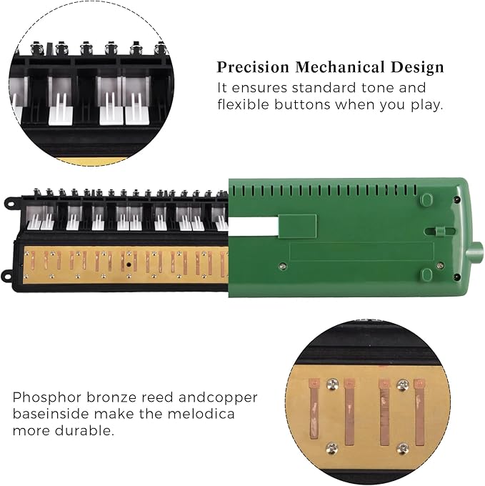 EASTROCK 32 Key Melodica Instrument Air Piano Keyboard Soprano Melodica with 2 Mouthpieces Tube Sets Carrying Bag for Beginners Adults Gift Green