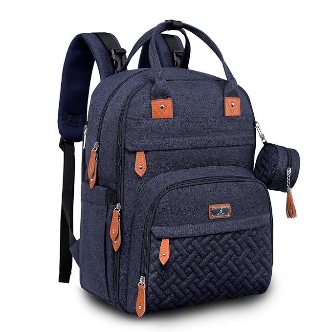 BabbleRoo Diaper Bag Backpack - Baby Essentials Travel Tote - Multi Function Waterproof Diaper Bag, Travel Essentials Baby Bag with Changing Pad, Stroller Straps & Pacifier Case - Unisex, Navy Blue