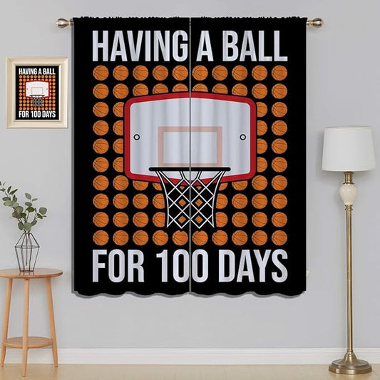 Basketball Blackout Curtains for Boy Girl Room Darkening Decor,Sports Themed Hoop and Many Basketballs Bedroom Living Room Home Rod Pocket Thermal Insulated Window Curtain/Drapes Panel,84x72 Inch…