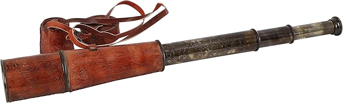 32-Inch Ship Captain Brass Telescope – Handmade Vintage Spyglass with Leather Case – Nautical Maritime Scope for Adults & Kids, Pirate Spy Glass Gift