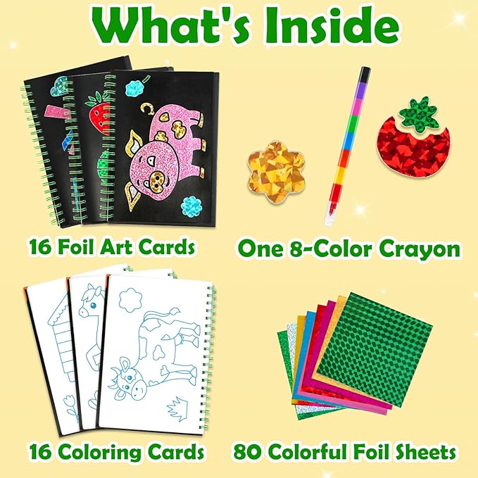 FUNNYB&G Foil Art Craft Activity for Kids - Gift for Girls Boys Crafts for Kids Fun Art Supplies DIY Creative Travel Toy, Birthday Gift Party Favor Toys for Girls Boys 4 5 6 7 8 9 Years Old(Farm)