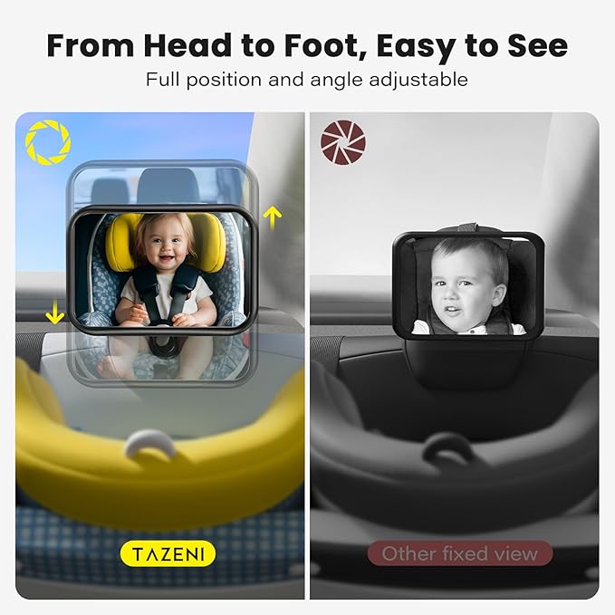 Fixed Headrest Car Mirror for Baby Rear Facing Fit Tesla Shatterproof Baby Mirror for Car Back Seat 360° Wide Clear View Never Shake Crash Tested Stable Velcro Strap Newborn Baby Essentials