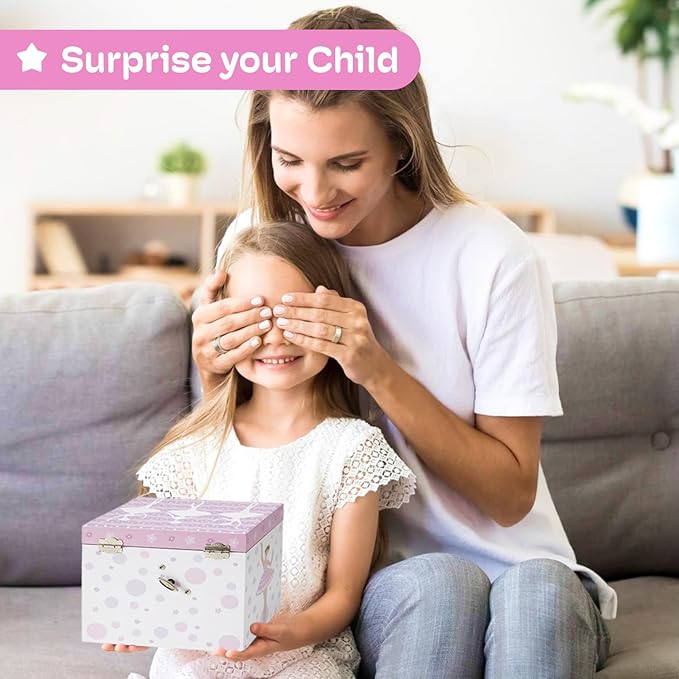 Jewelkeeper Jewelry Box for Girls with Ballerina and Music Box - Dual Drawers and Spacious Storage - Swan Lake Tune - White and Purple Jewelry Keepsake Chest - 6 x 6.75 x 5.25 Inches