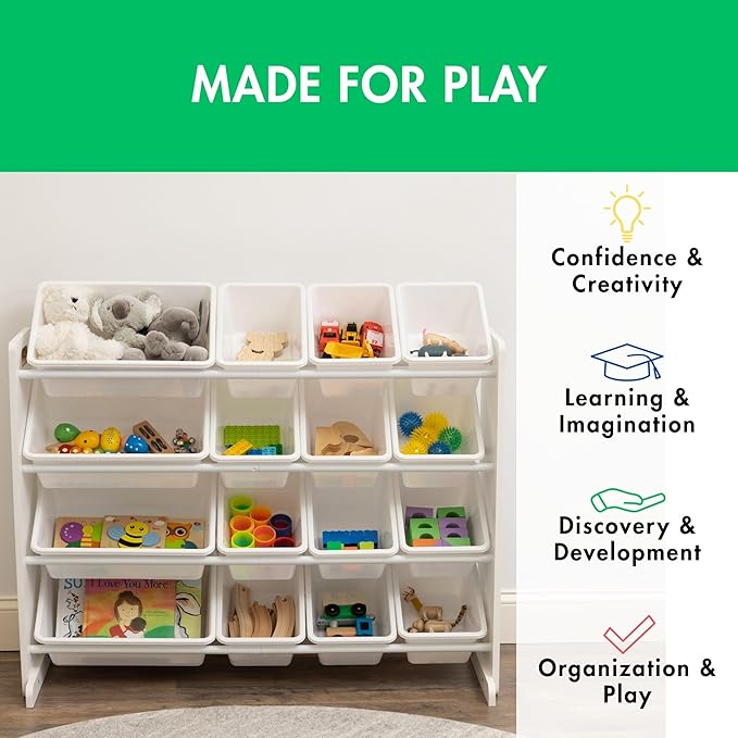 Humble Crew Supersized Toy Storage Organizer with 16 Removable Bins, White/White – Large Toy Storage for Toddlers Ideal for Kids' Rooms, Playrooms, and Nurseries - Modern Toy Bins for Kids
