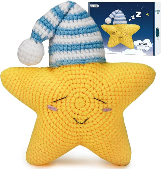 ekaus Crochet Kit for Beginners, Crochet Kit with Step-by-Step Video Tutorials, Crochet DIY Knitting Supplies for Adults Kids, Crochet Star(45%+ Yarn)