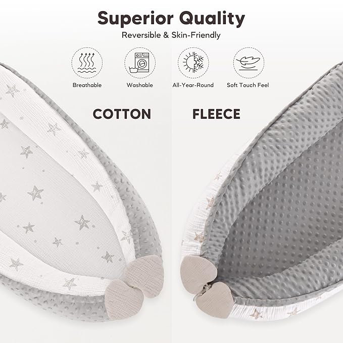 Baby Lounger - Infant Lounger Pillow for Newborn 0-24 Months, Soft, Breathable & Portable Baby Lounger Pillow for Boys & Girls, Cozy Baby Floor Seat for Home & Travel (Beige Star)
