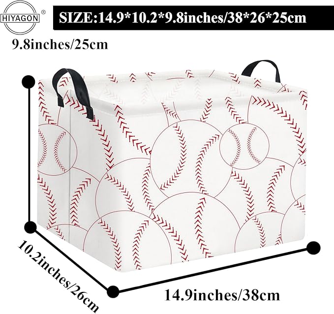 HIYAGON Rectangular Baseball Basket Kids Baby Nursery Storage Basket for Boys Baseball Room Decor Cute Toy Storage Organizer Bins Bedroom(Baseballs)