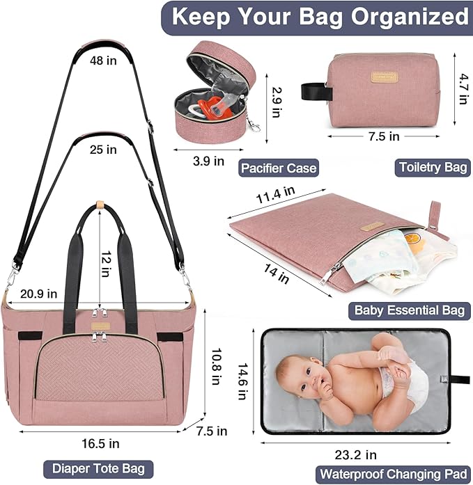 ITIEZY Diaper Bag Tote for Baby - Large Mommy Bag with Portable Changing Pad Pacifier Case, Hospital Bags Travel Baby Bag