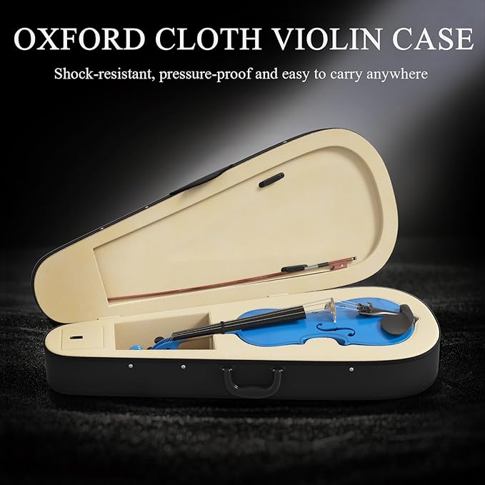 4/4 Beginner Violin Kit for Adults, Complete Full Size Violin Set with Portable Case, Bow, Rosin, Dark Blue