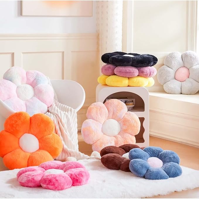 Brown Flower Pillow, 17.7" Flower Shaped Plush Decorative Throw Pillow for Bed