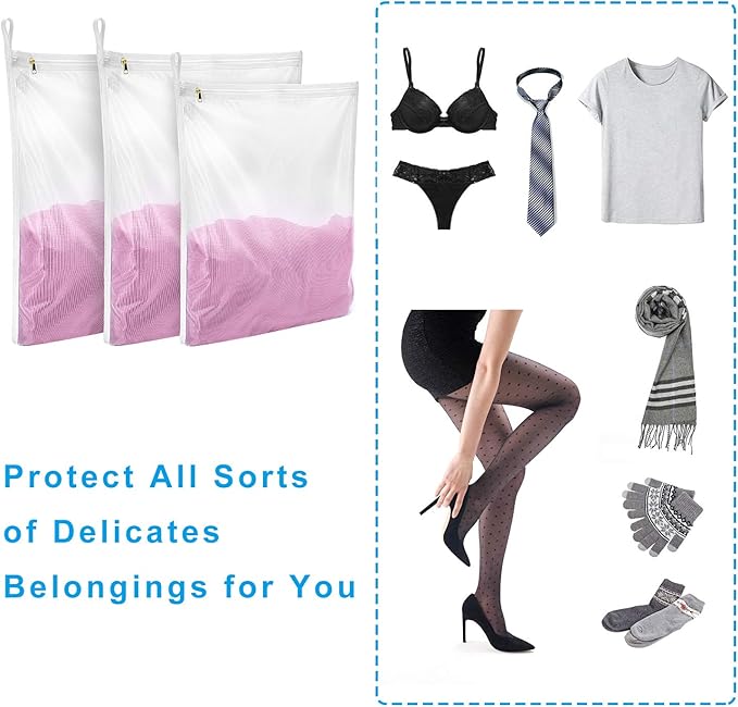 Gogooda Delicates Laundry Bags, Fine Mesh Wash Bag for Lingerie, Underwear, Bra, Silk, Socks with Hanging Loop