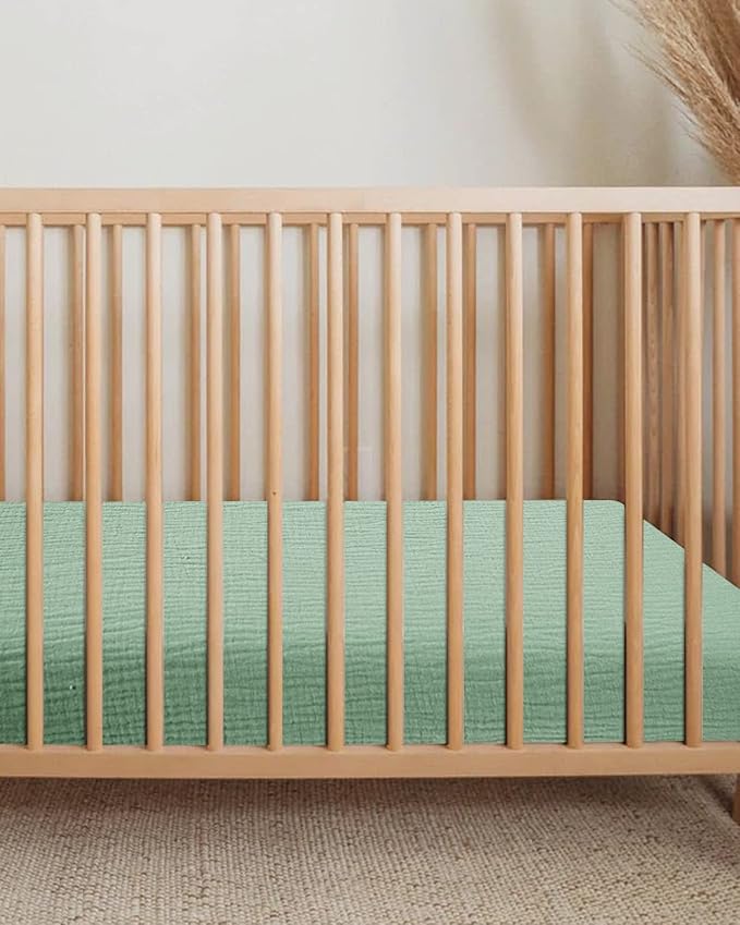 Bassinet Sheet for Baby Boy and Girl, Fitted Sheets for Rectangle, Oval, Hourglass Bassinet Mattress, Muslin Moses Basket Sheets with Neutral Style (Sage)
