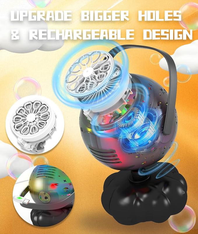 Halloween Bubble Machine - Bubble Maker for Kids with Colorful LED Light, Make Larger Bubbles, USB-C Rechargeable, 600ml Capacity - Bubble Toys Gifts Ages 3+ for Boys, Girls, Outdoor, Birthday, Party
