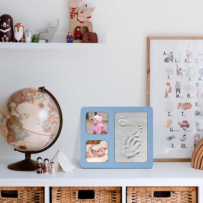 Baby Handprint and Footprint Kit, Blue Babies Keepsake 4x6 Clay Frame, for Record Newborn Footprints, Handprints or Pet Paw Prints