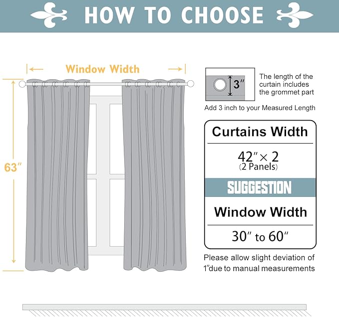 ChrisDowa 100% Blackout Curtains for Bedroom with Black Liner, 2 Thick Layers Total Blackout Thermal Insulated Grommet Window Curtains 2 Panels Set (Grey, 42W x 63L)
