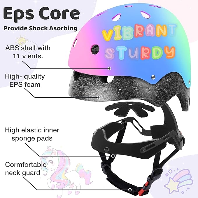 Color Gradient Adjustable Kids Bike Helmet Toddler Skateboard Helmets Boys Girls Child Ventilation Helmet for Multi-Sports Skating Cycling Scooter Balance