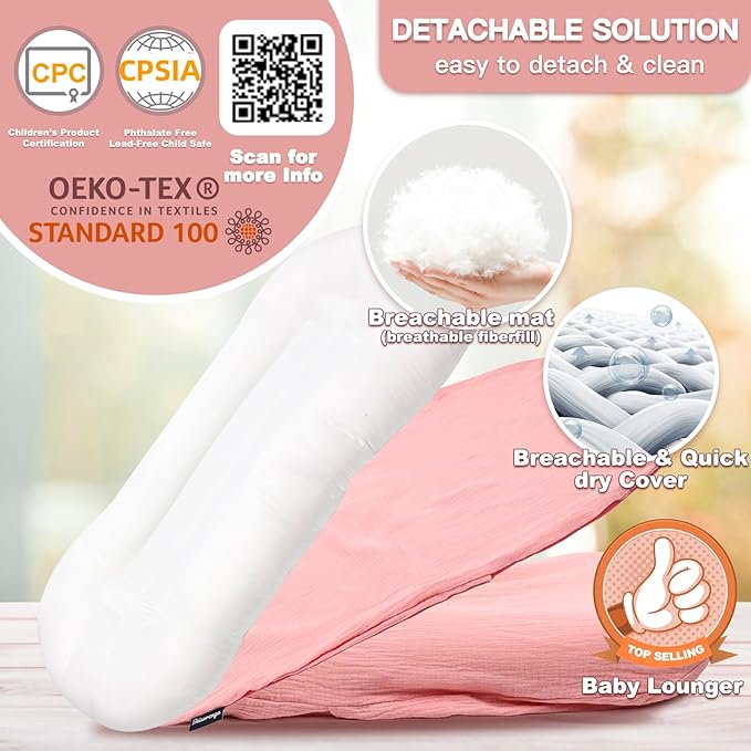 Baby Lounger - Snuggle Cozy Me Infant Lounger for Newborns | Breathable & Soft, Portable Awake-Time Pad, Essential Baby Gift- Petal (Lounger Cover Included)