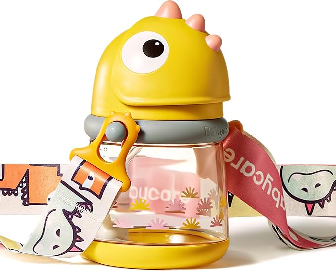 bc babycare Straw Sippy Cups for Toddler, No Spill Sippy Cups for Baby 1+ Year Old, Transition Weighted Sippy Cup with Straw and Strap, 10oz/300ml, Yellow