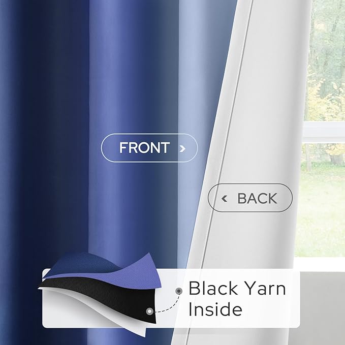 HOMEIDEAS Navy Blue Ombre Blackout Curtains, 52 X 96 Inch Length Gradient Color Room Darkening Curtains with Grommet Thermal Insulated Window Drapes for Living Room, Bedroom, 2 Panels