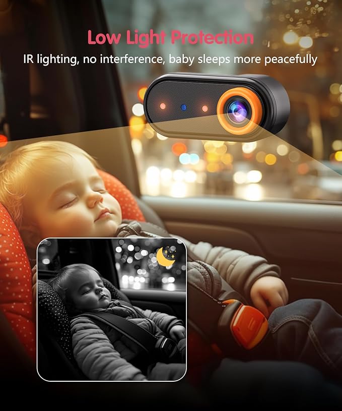 BM5PRO 7.2" 1080P HD Baby Car Camera for 2 Kids, Split Screen with IR Night Vision, Easy to Install & Adjust Brightness, Dual Car Camera Baby Monitor for Rear Seat Safety
