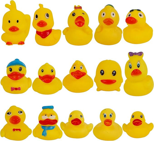 Set of 15 Duck Bath Toy Rubber Duckies, 2 Inches Bathtub Duck Set Squeak Rubber Floating Duck Baby Shower Bath Tub Pool Toys
