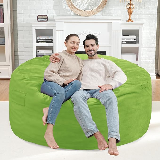4FT Bean Bag Chair, Large Bean Bag Chairs with Memory Foam Filled, Fluffy Beanbag Sofa with Dutch Velvet Cover, Round BeanBag Chairs for Living Room, Playroom - Lime